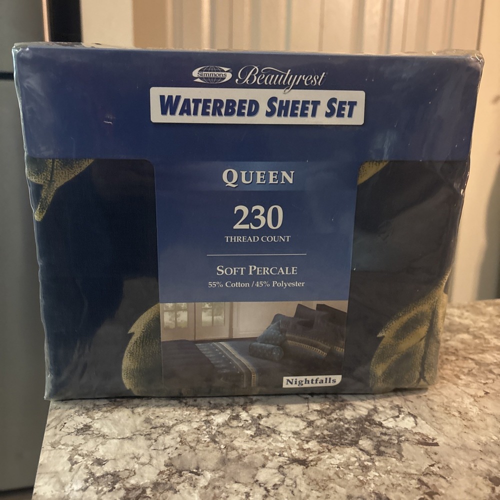 Simmons Beautyrest Queen Waterbed Sheet Set 230 TC Soft Percale Nightfalls VTG
